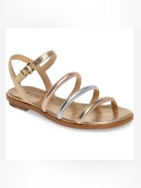 Michaels Gold Metallic Strappy Sandals with Silver and Rose Accents